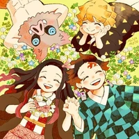 Tanjiro, nezuko, Zenitsu y Inosuke 